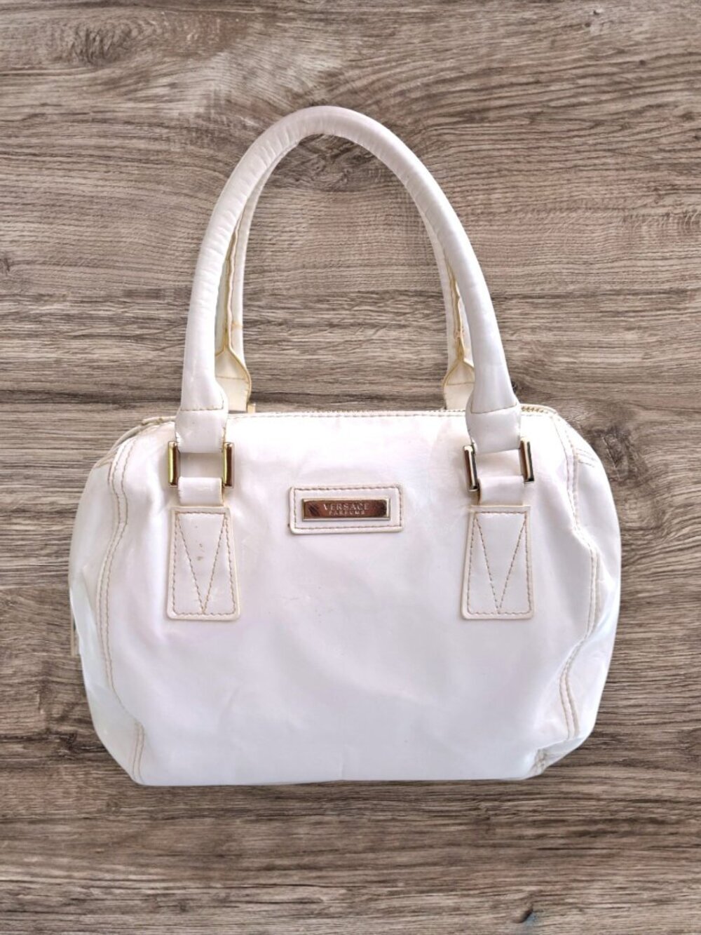 Versace Parfums White Patent Cosmetic Bag Makeup Case Travel Toiletry Bag